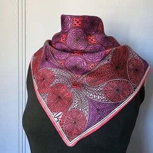 Vintage Vera Neumann Acetate Scarf Purple Red Geometric Made in Japan